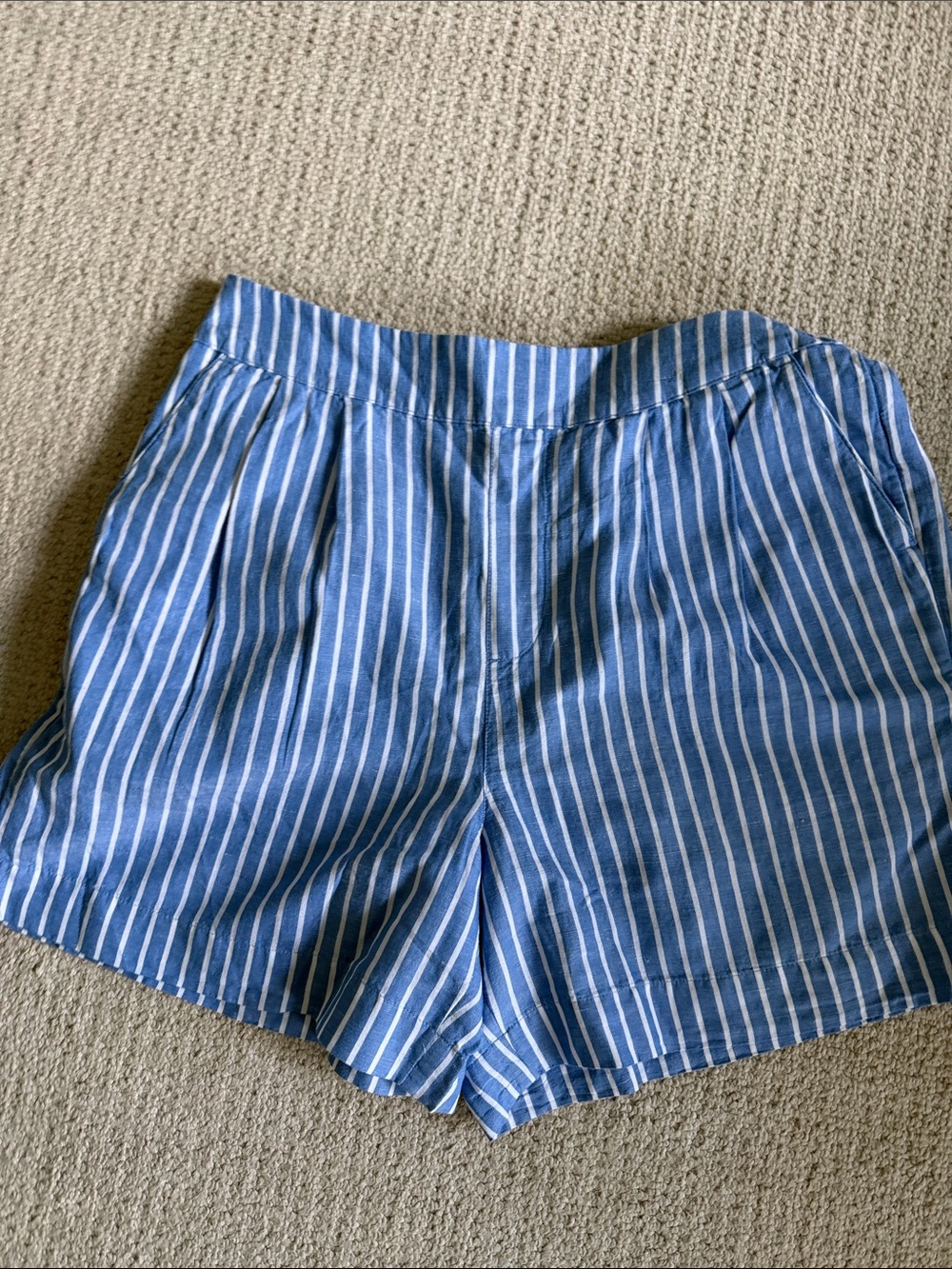 High-Waist Blue and White Striped Summer Shorts